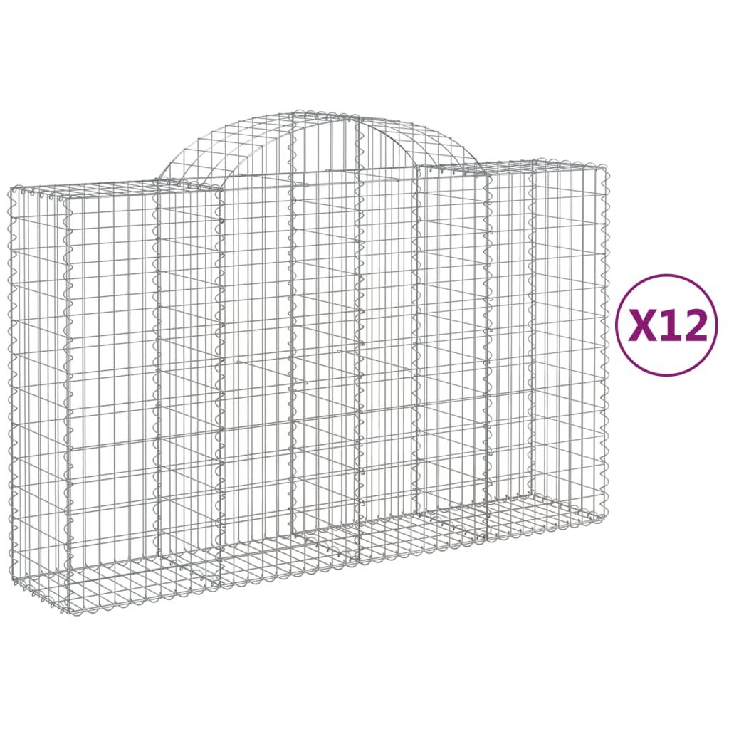 vidaXL Gabioner bågformade 12 st 200x50x120/140 cm galvaniserat järn
