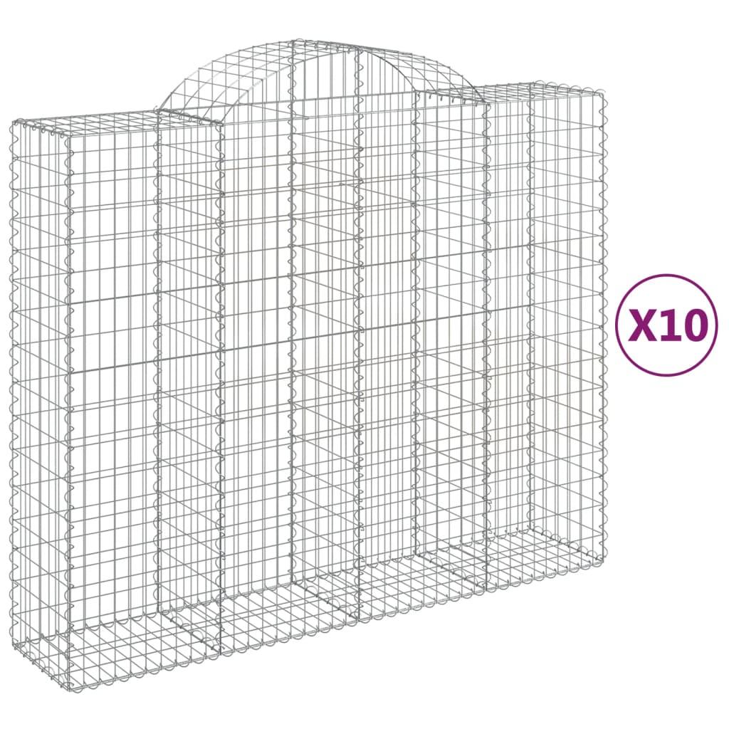 vidaXL Gabioner bågformade 10 st 200x50x160/180 cm galvaniserat järn