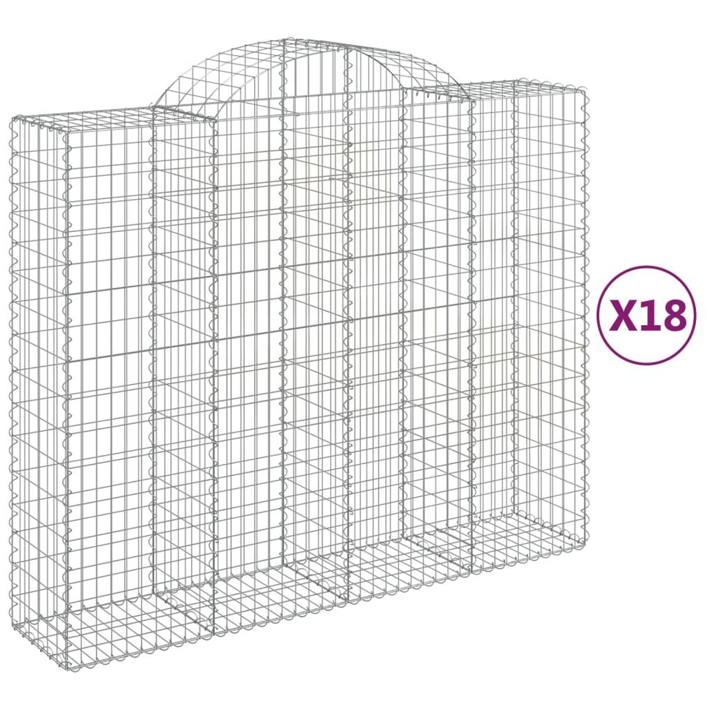 vidaXL Gabioner bågformade 18 st 200x50x160/180 cm galvaniserat järn