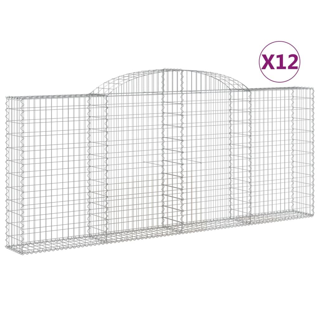 vidaXL Gabioner bågformade 12 st 300x30x120/140 cm galvaniserat järn