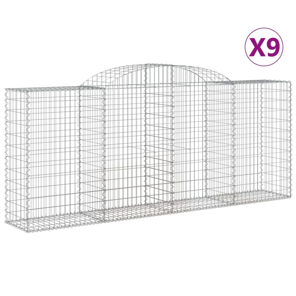 vidaXL Gabioner bågformade 9 st 300x50x120/140 cm galvaniserat järn