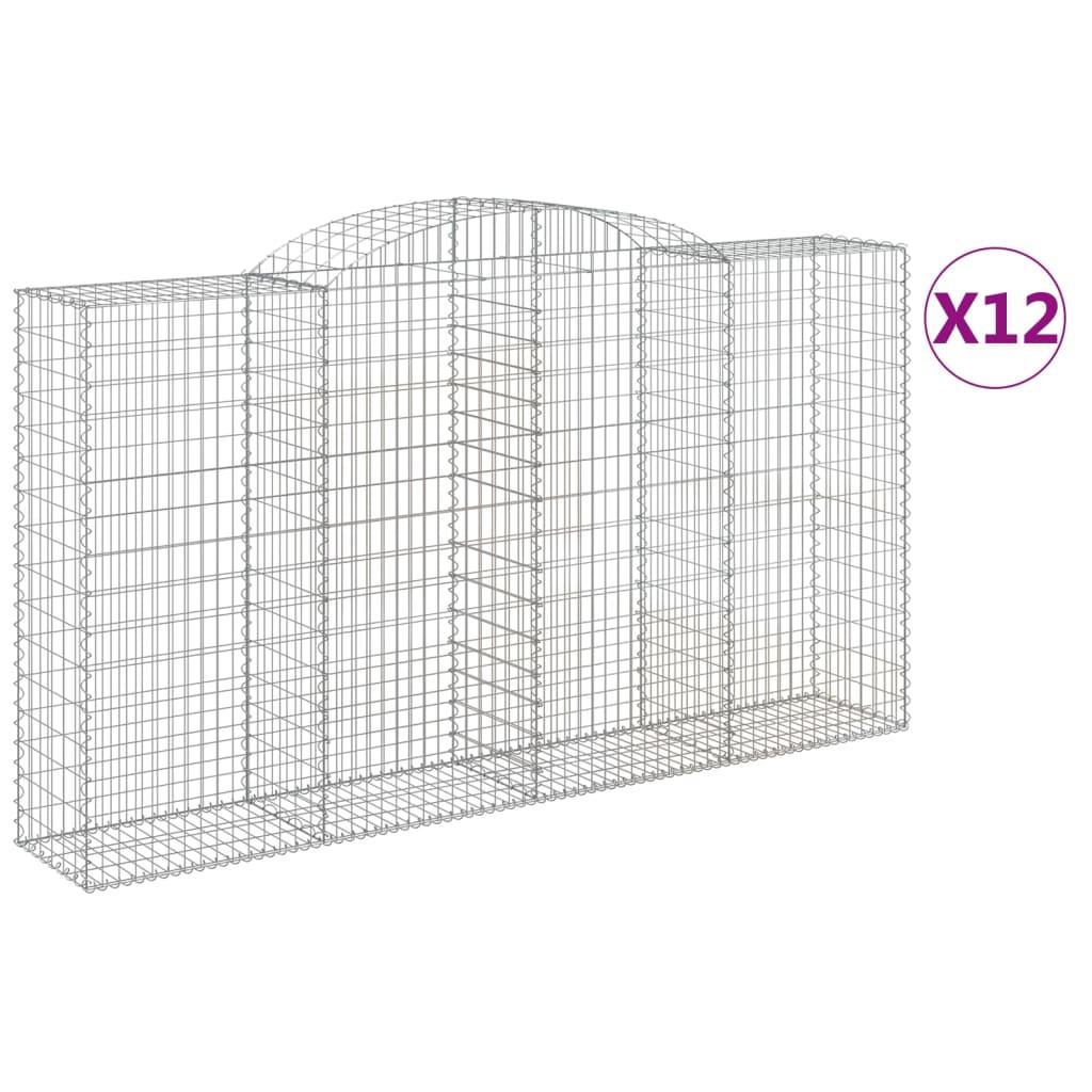vidaXL Gabioner bågformade 12 st 300x50x160/180 cm galvaniserat järn