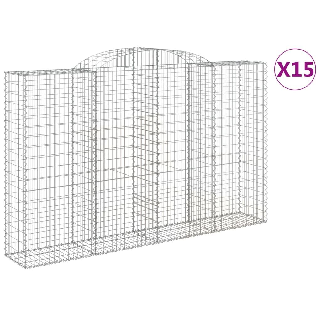 vidaXL Gabioner bågformade 15 st 300x50x180/200 cm galvaniserat järn