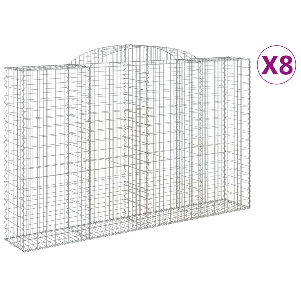 vidaXL Gabioner bågformade 8 st 300x50x180/200 cm galvaniserat järn
