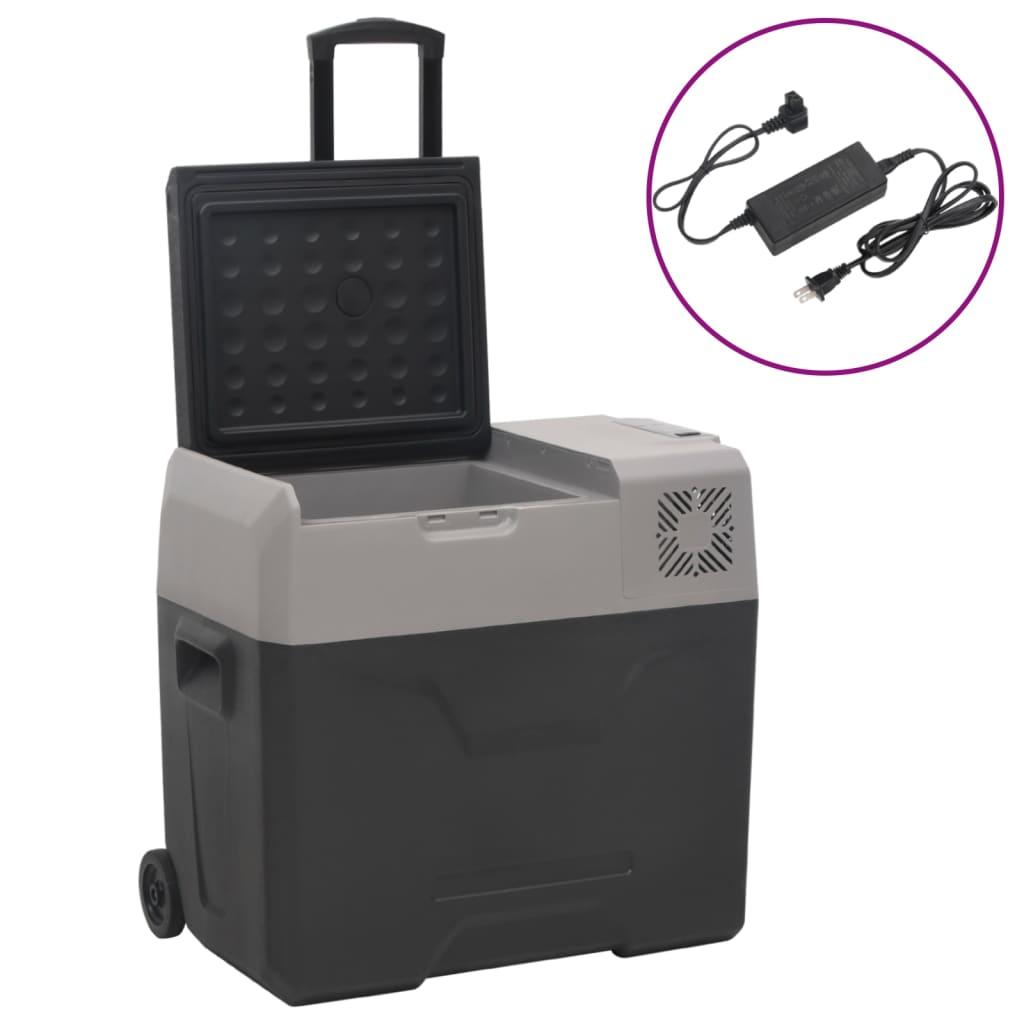 vidaXL Kylbox med hjul och adapter 50 L svart & grå polypropylen