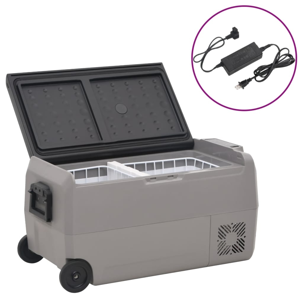 vidaXL Kylbox med hjul och adapter 50 L svart & grå PP & PE