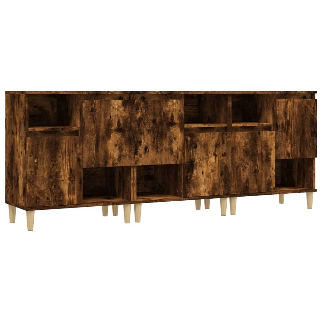 vidaXL Skänk 3 st rökfärgad ek 60x35x70 cm konstruerat trä