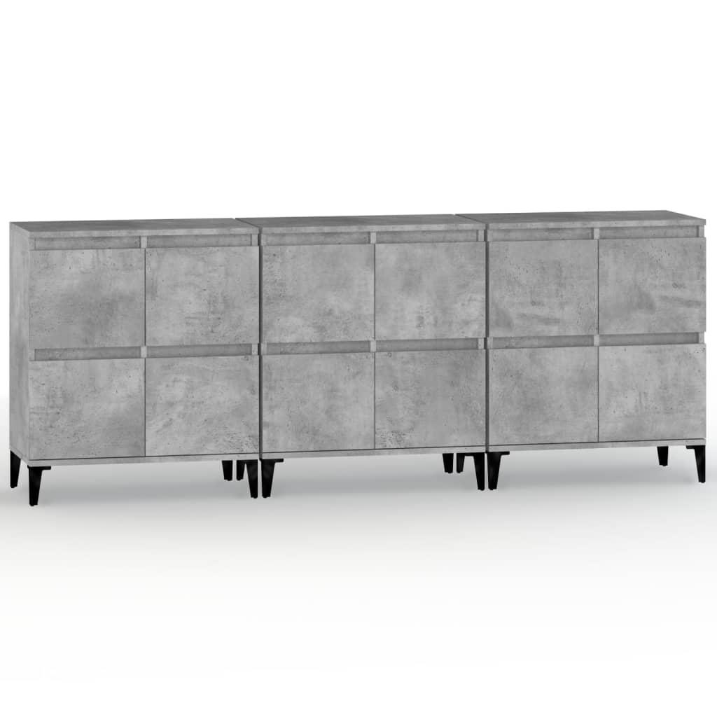 vidaXL Skänk 3 st betonggrå 60x35x70 cm konstruerat trä