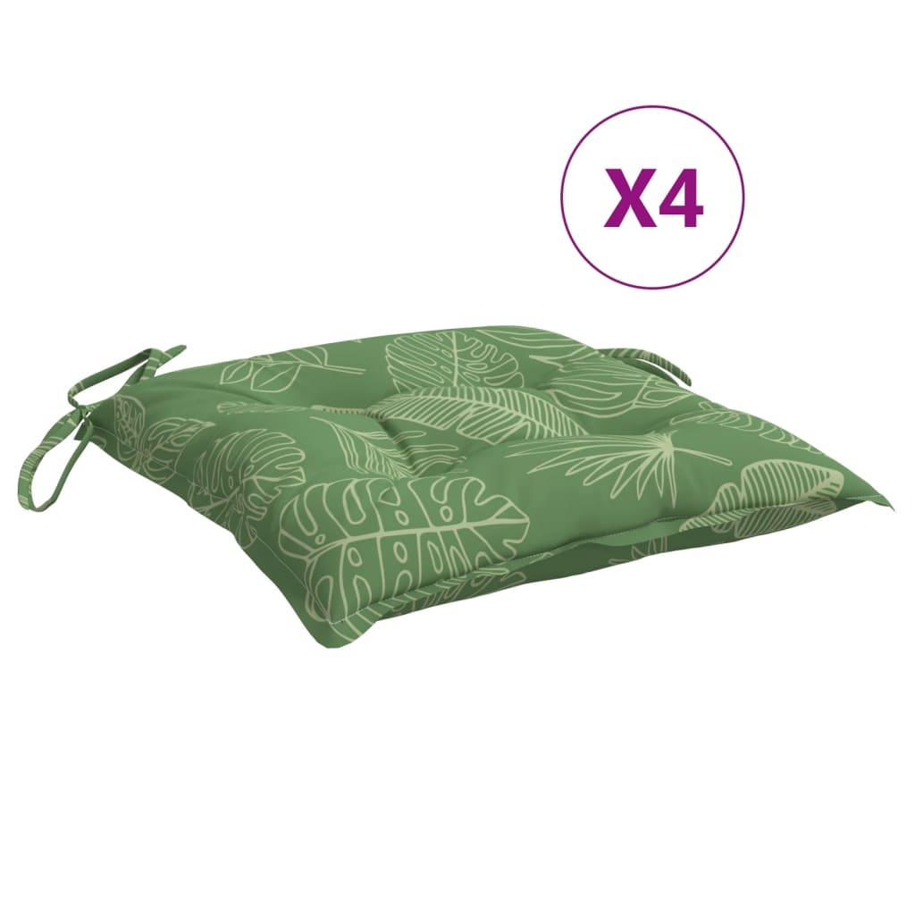 vidaXL Stolsdynor 4 st bladmönster 50x50x7 cm tyg