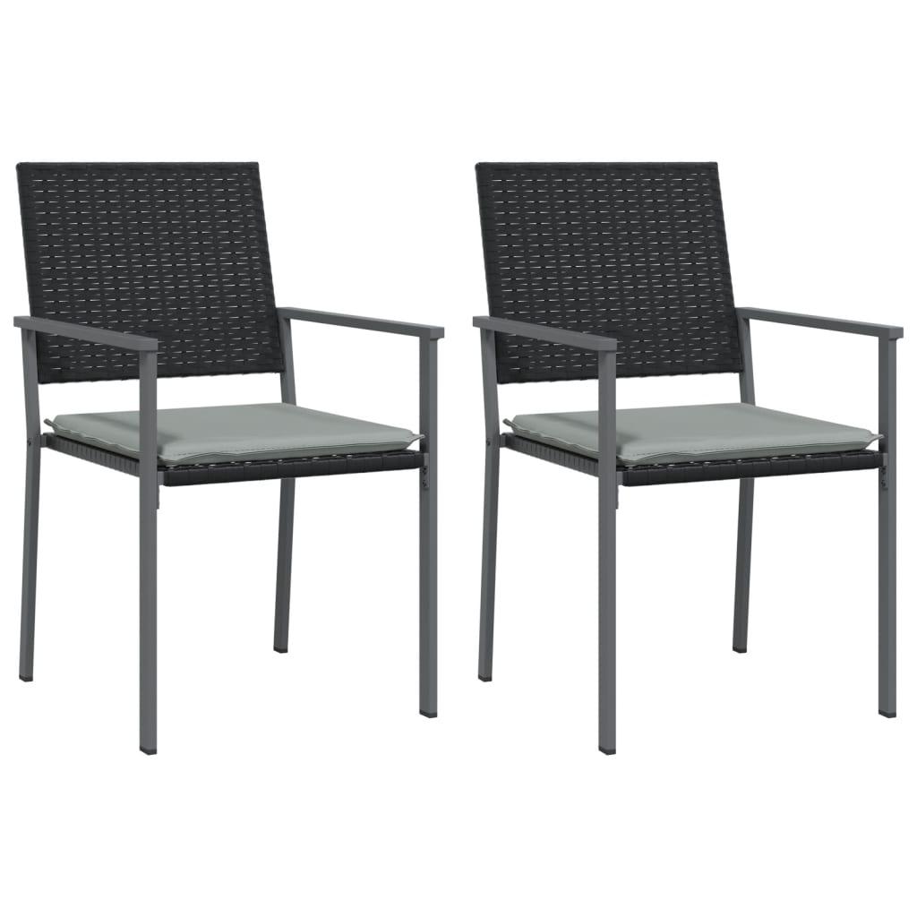 vidaXL Trädgårdsstolar 2 st med dynor svart 54x62,5x89 cm konstrotting
