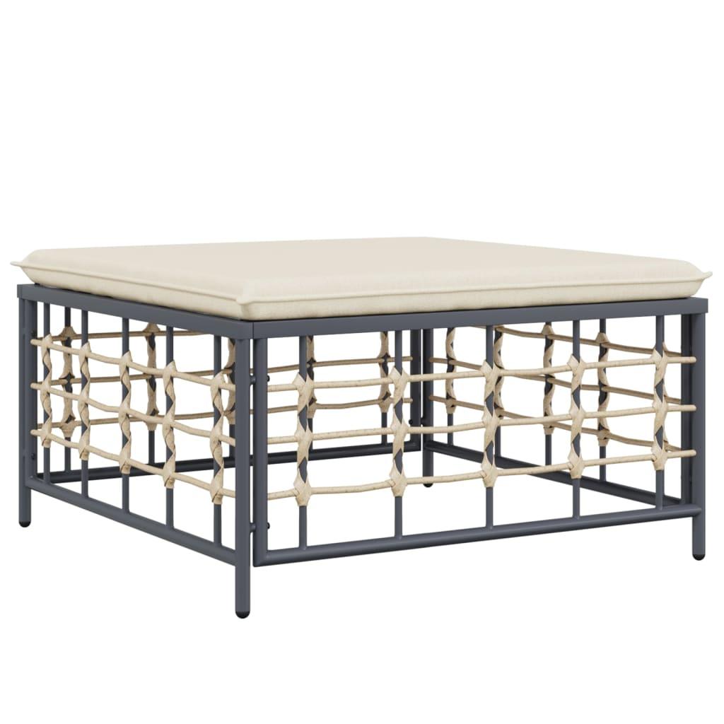 vidaXL Fotpall med dyna för trädgården beige konstrotting