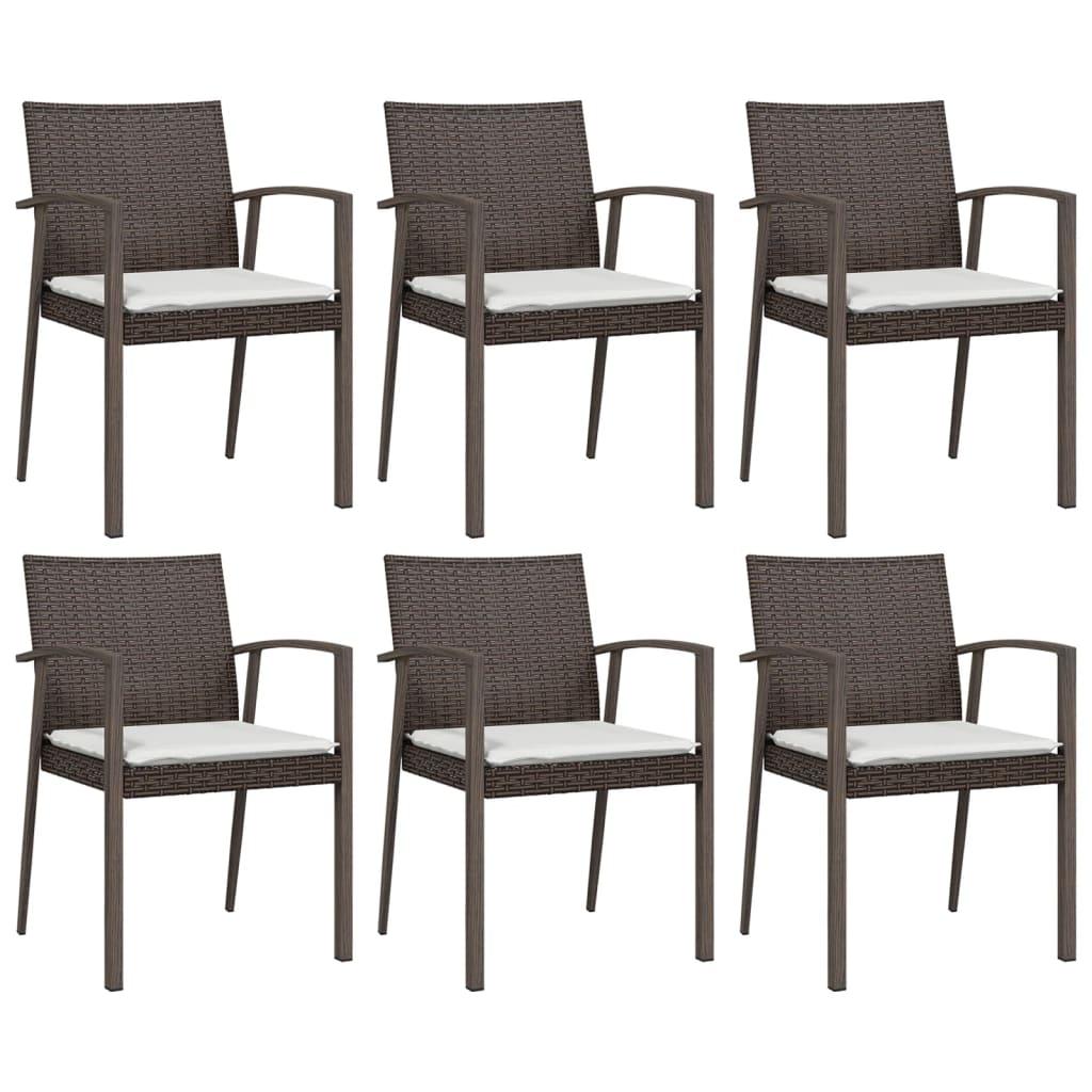 vidaXL Trädgårdsstolar 6 st med dynor brun 56,5x57x83 cm konstrotting