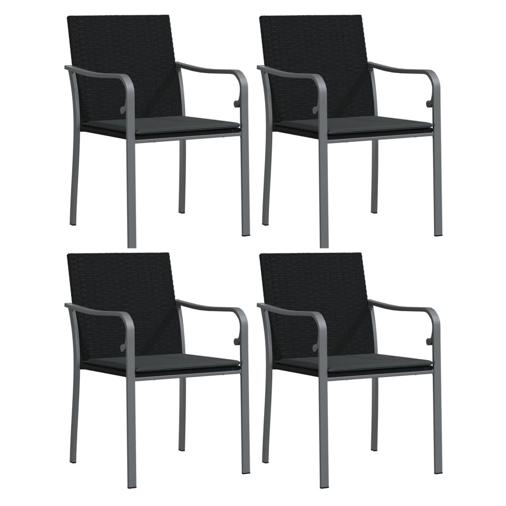 vidaXL Trädgårdsstolar 4 st med dynor svart 56x59x84 cm konstrotting