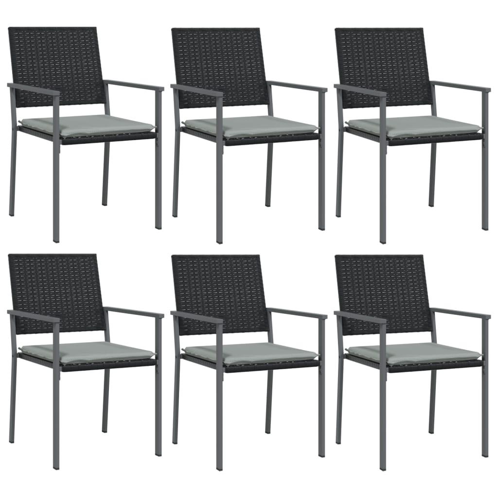 vidaXL Trädgårdsstolar 6 st med dynor svart 54x62,5x89 cm konstrotting