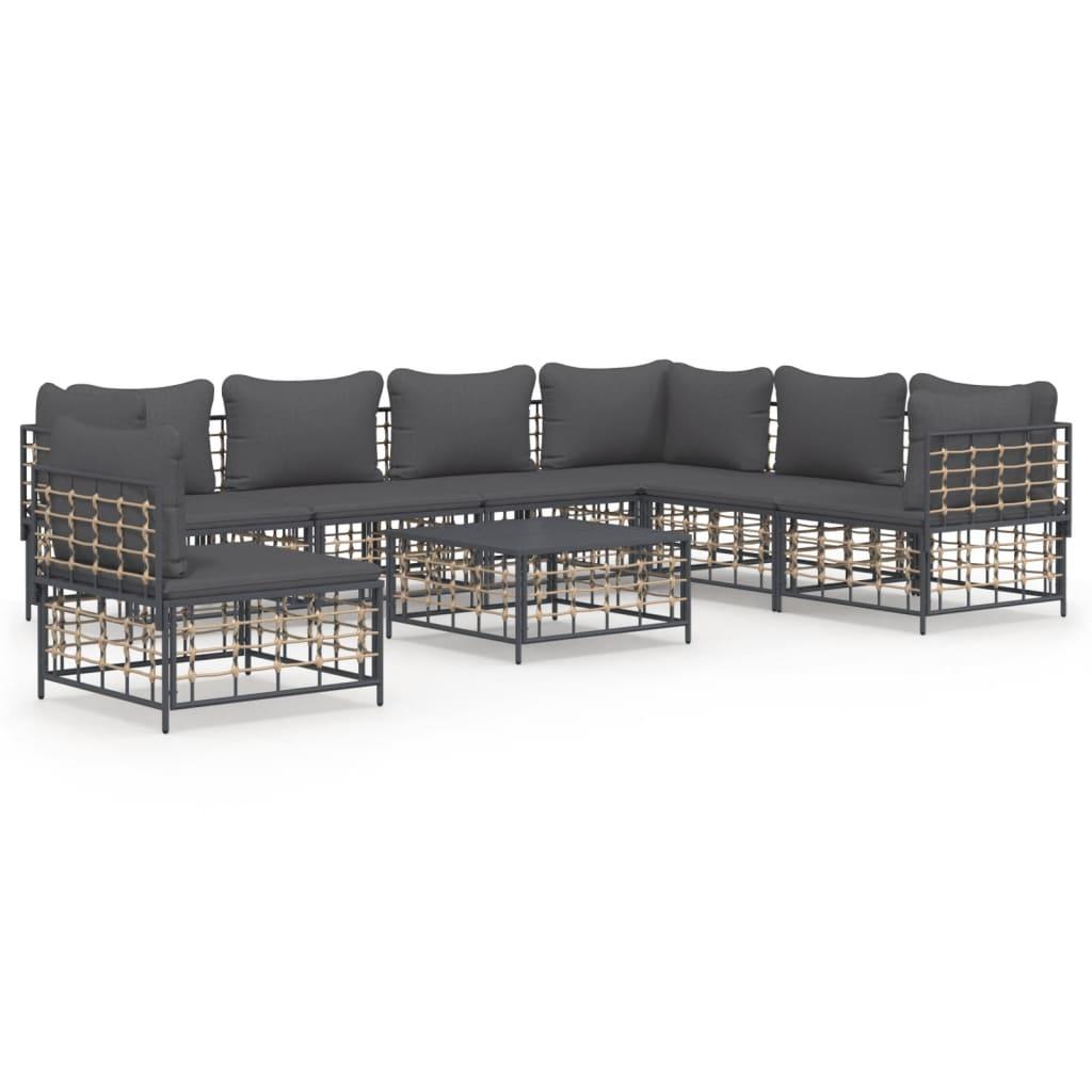 vidaXL Loungegrupp 8 delar med dynor antracit konstrotting