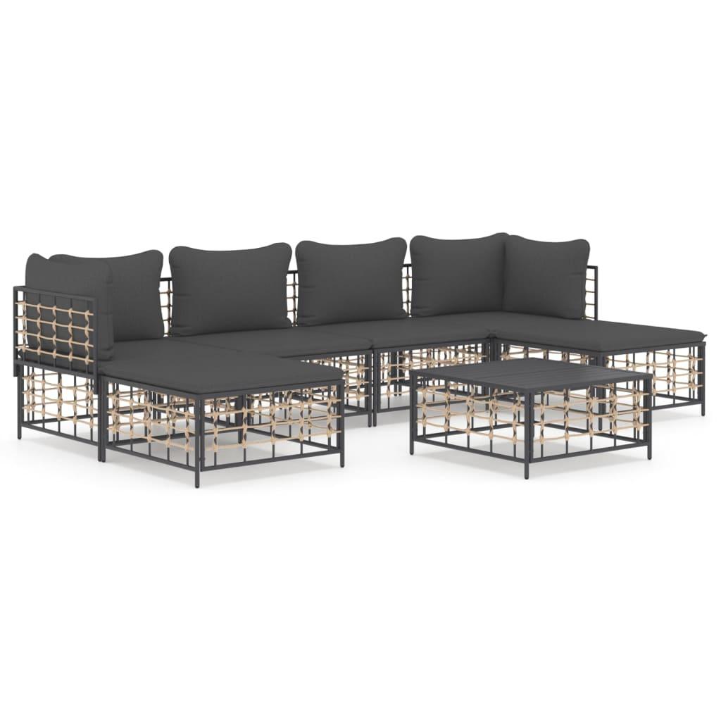 vidaXL Loungegrupp 7 delar med dynor antracit konstrotting