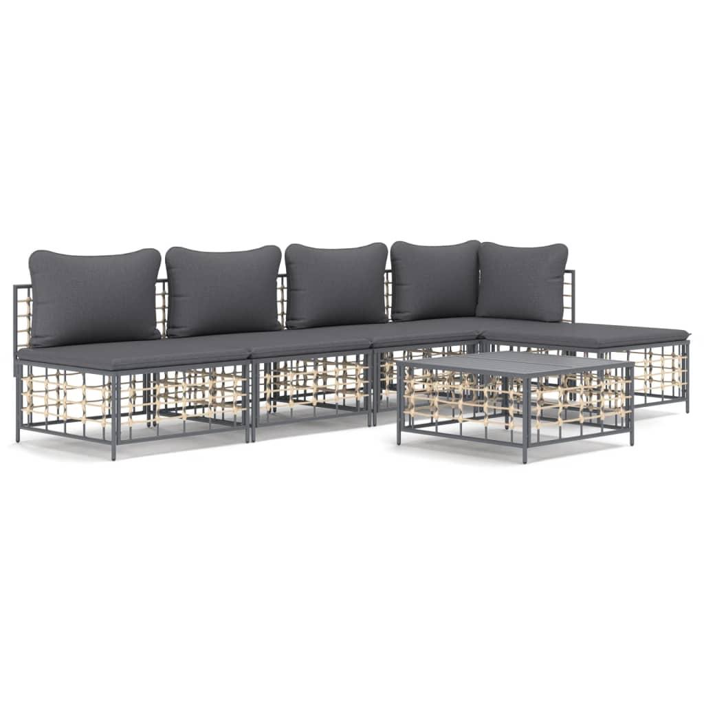 vidaXL Loungegrupp 6 delar med dynor antracit konstrotting