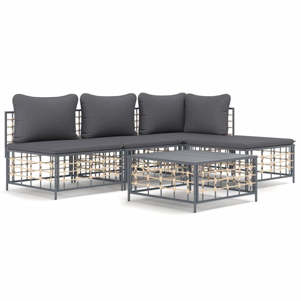 vidaXL Loungegrupp 5 delar med dynor antracit konstrotting