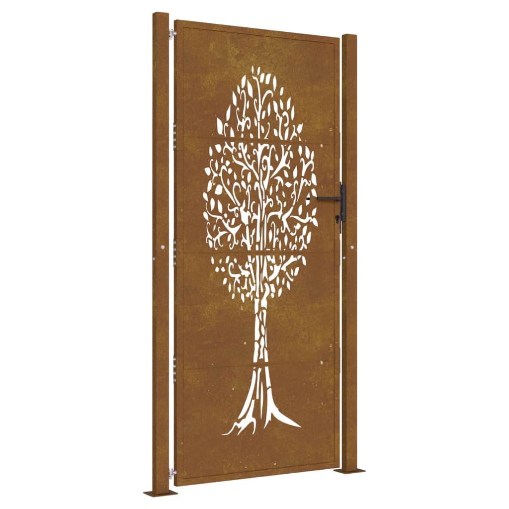 vidaXL Trädgårdsgrind 105x205 cm cortenstål träddesign