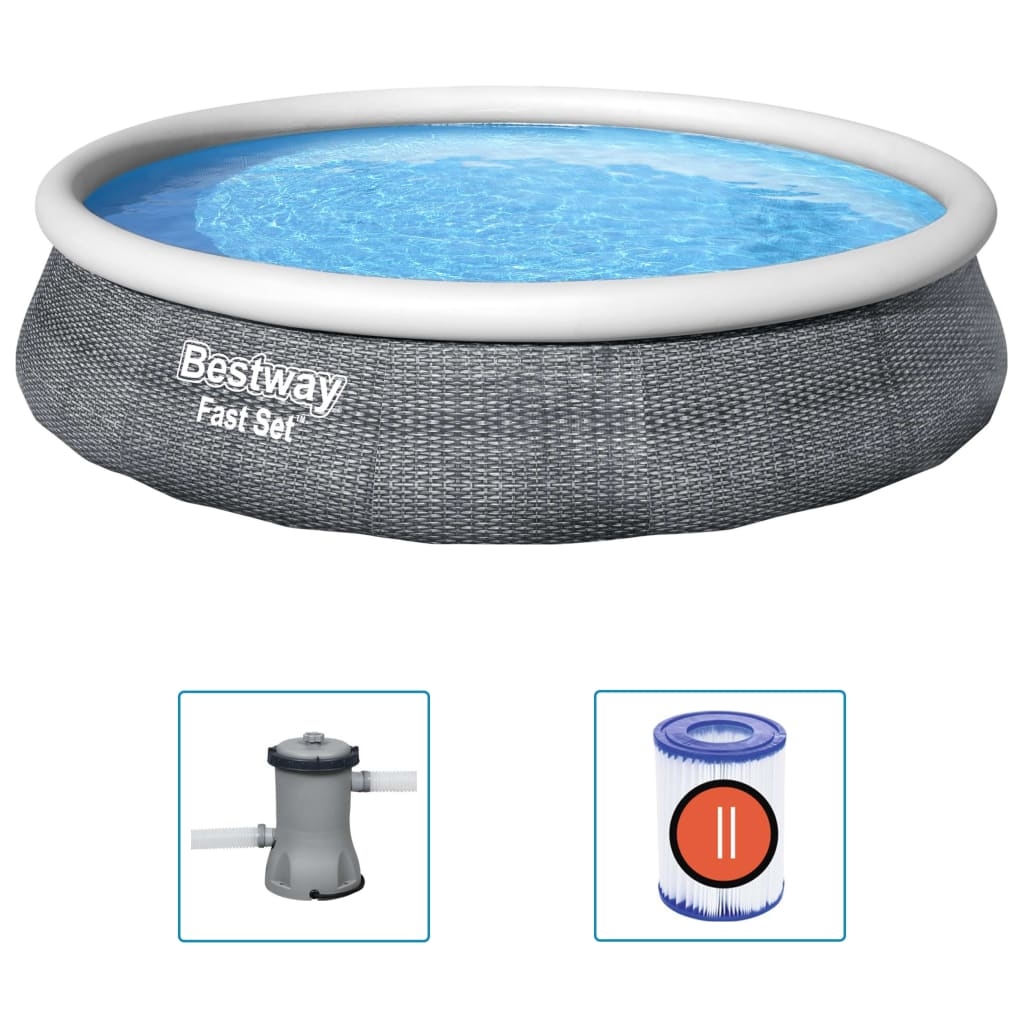 Bestway Uppblåsbar pool Fast Set med pump 396x84 cm
