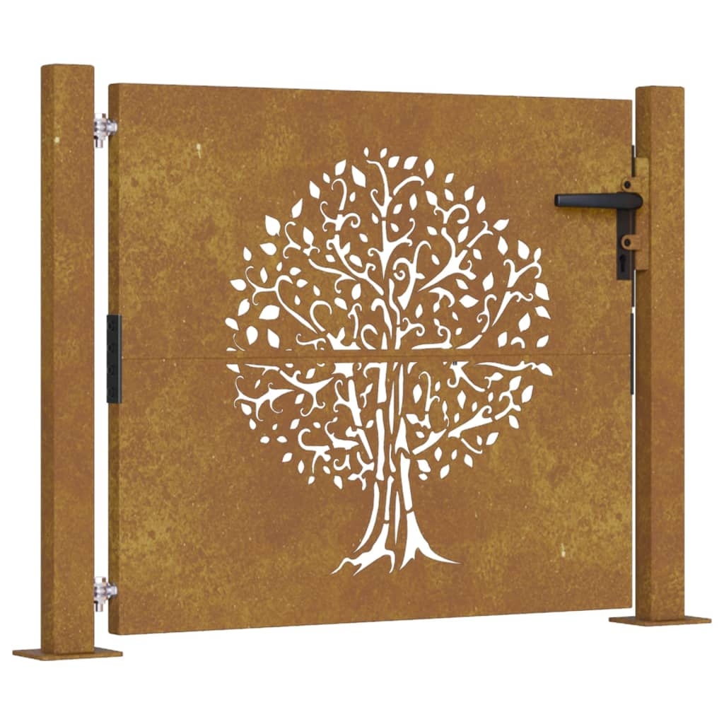 vidaXL Puutarhaportti 105x80 cm Corten-teräs, puukuvio