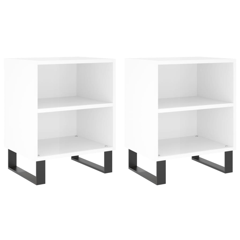 vidaXL Sängbord 2 st vit högglans 40x30x50 cm konstruerat trä
