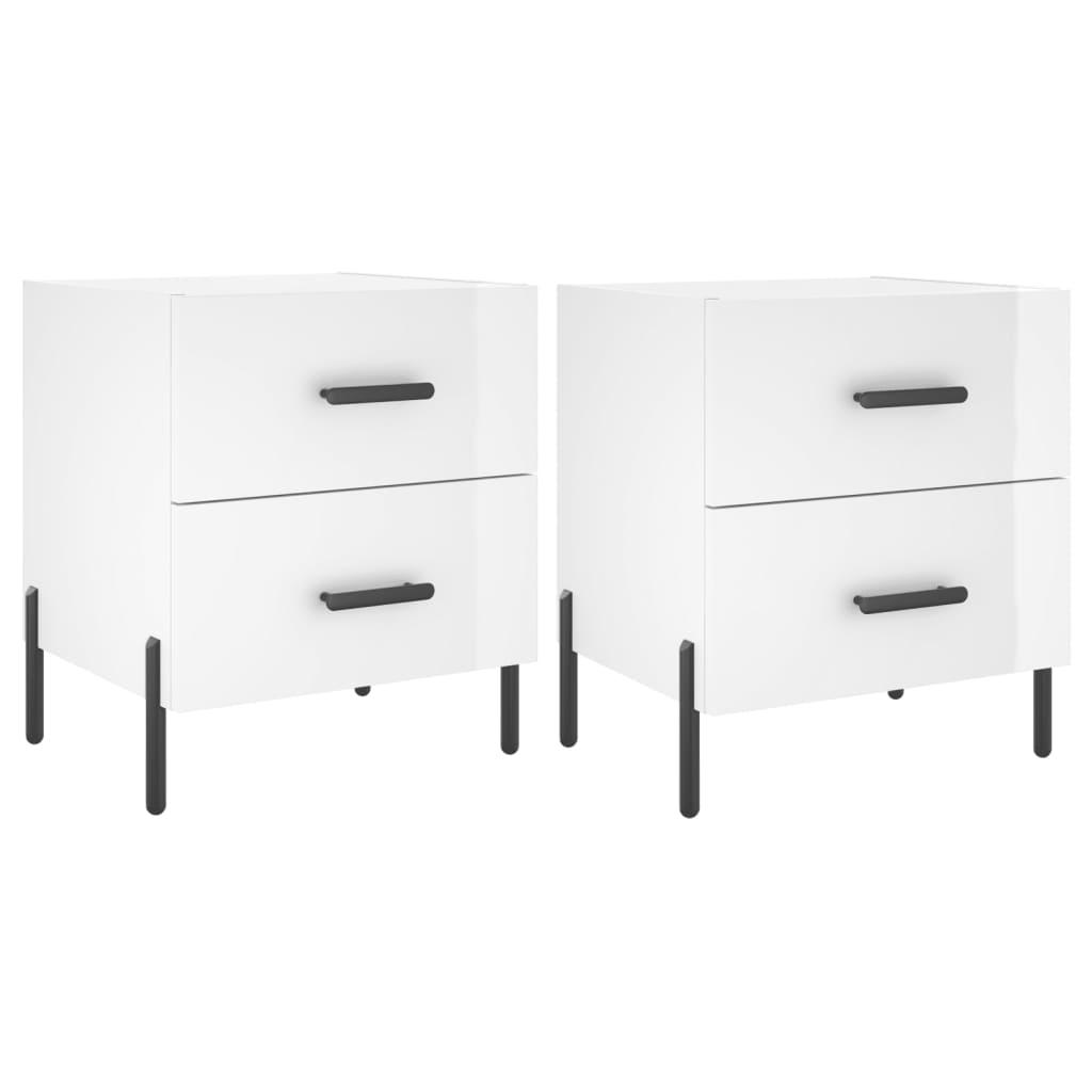 vidaXL Sängbord 2 st vit högglans 40x35x47,5 cm konstruerat trä