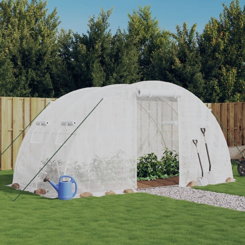 vidaXL Växthus med stålram vit 8 m² 4x2x2 m