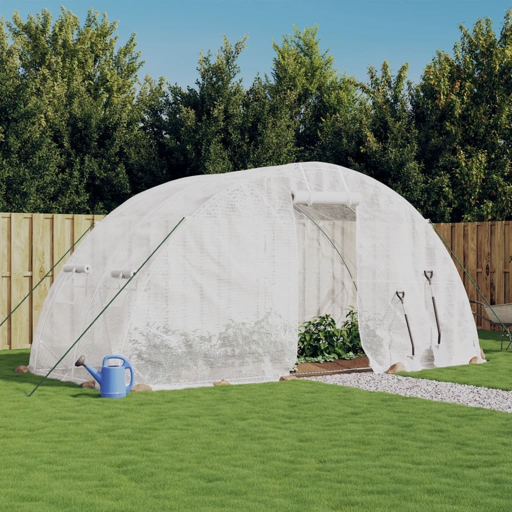 vidaXL Växthus med stålram vit 10 m² 5x2x2,3 m