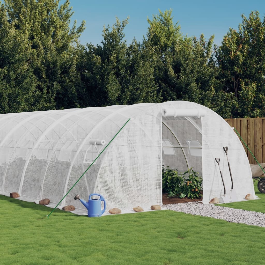 vidaXL Växthus med stålram vit 64 m² 16x4x2 m