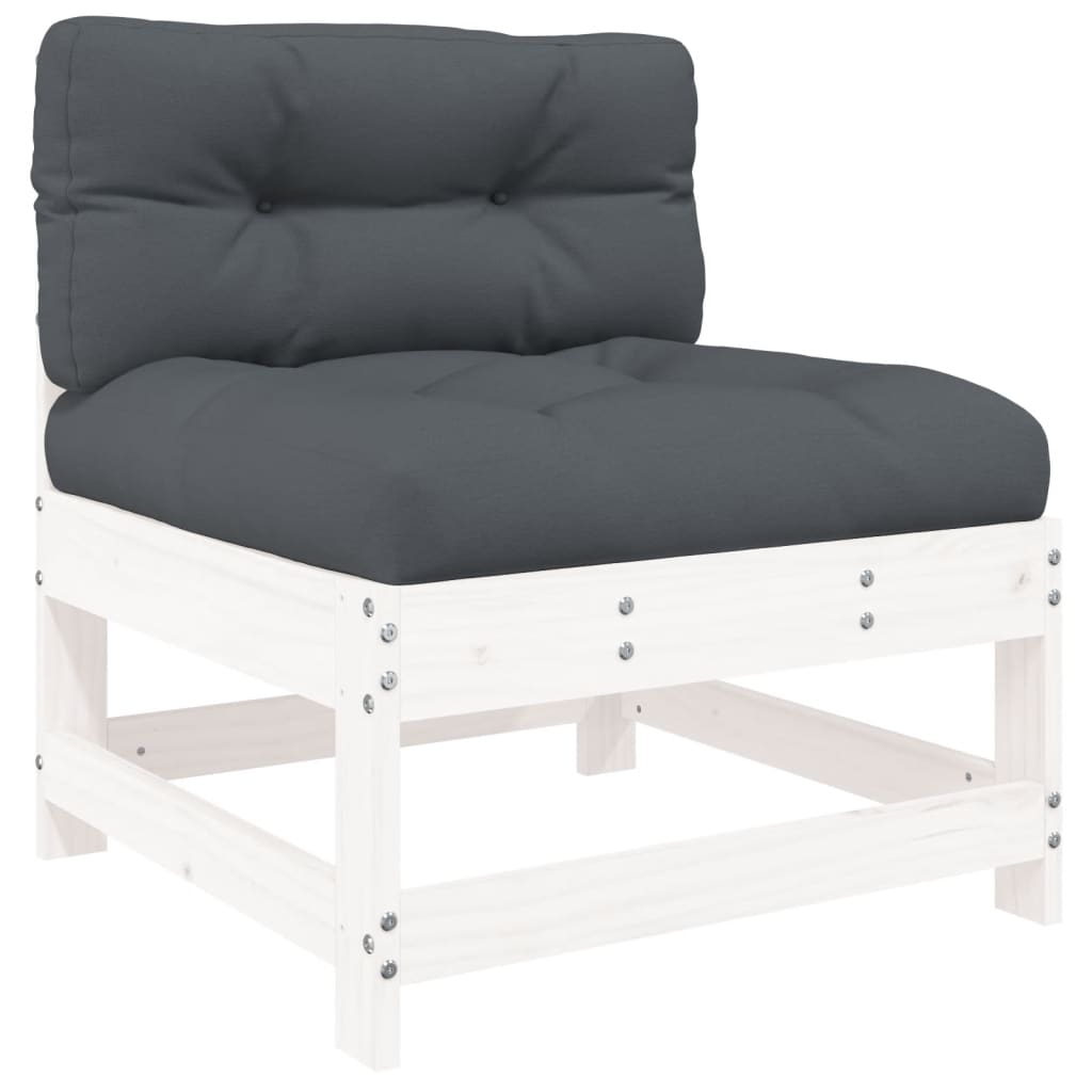 vidaXL Mittensoffa med dynor vit massiv furu