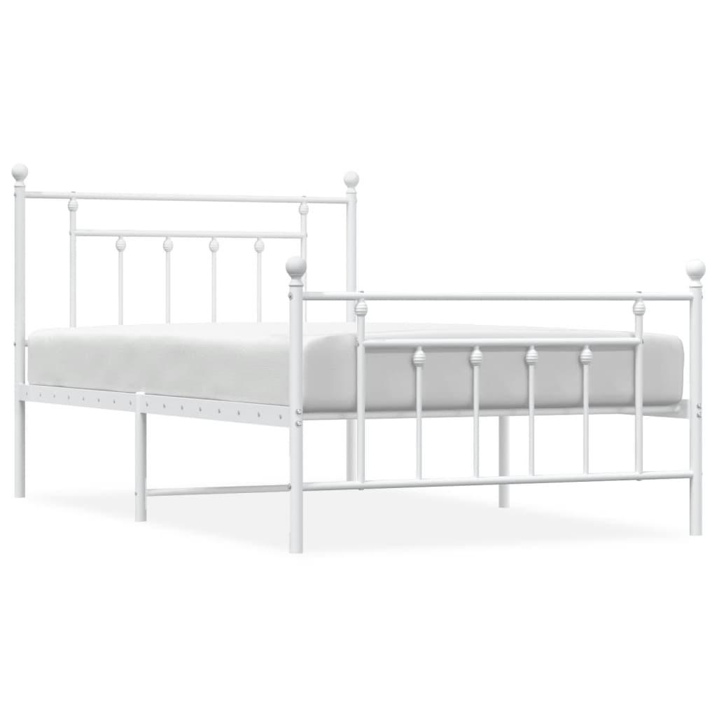 vidaXL Sängram med huvudgavel och fotgavel vit metall 107x203 cm