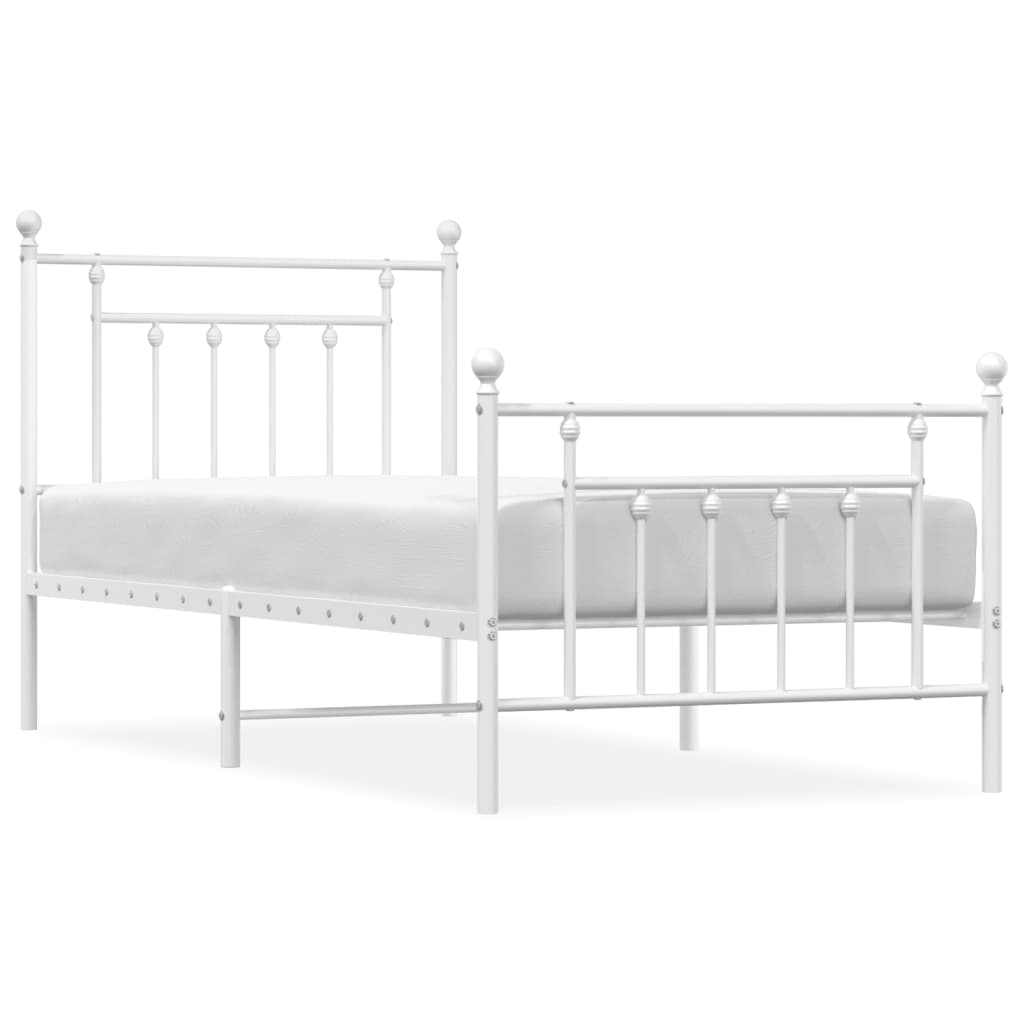 vidaXL Sängram med huvudgavel och fotgavel vit metall 90x190 cm