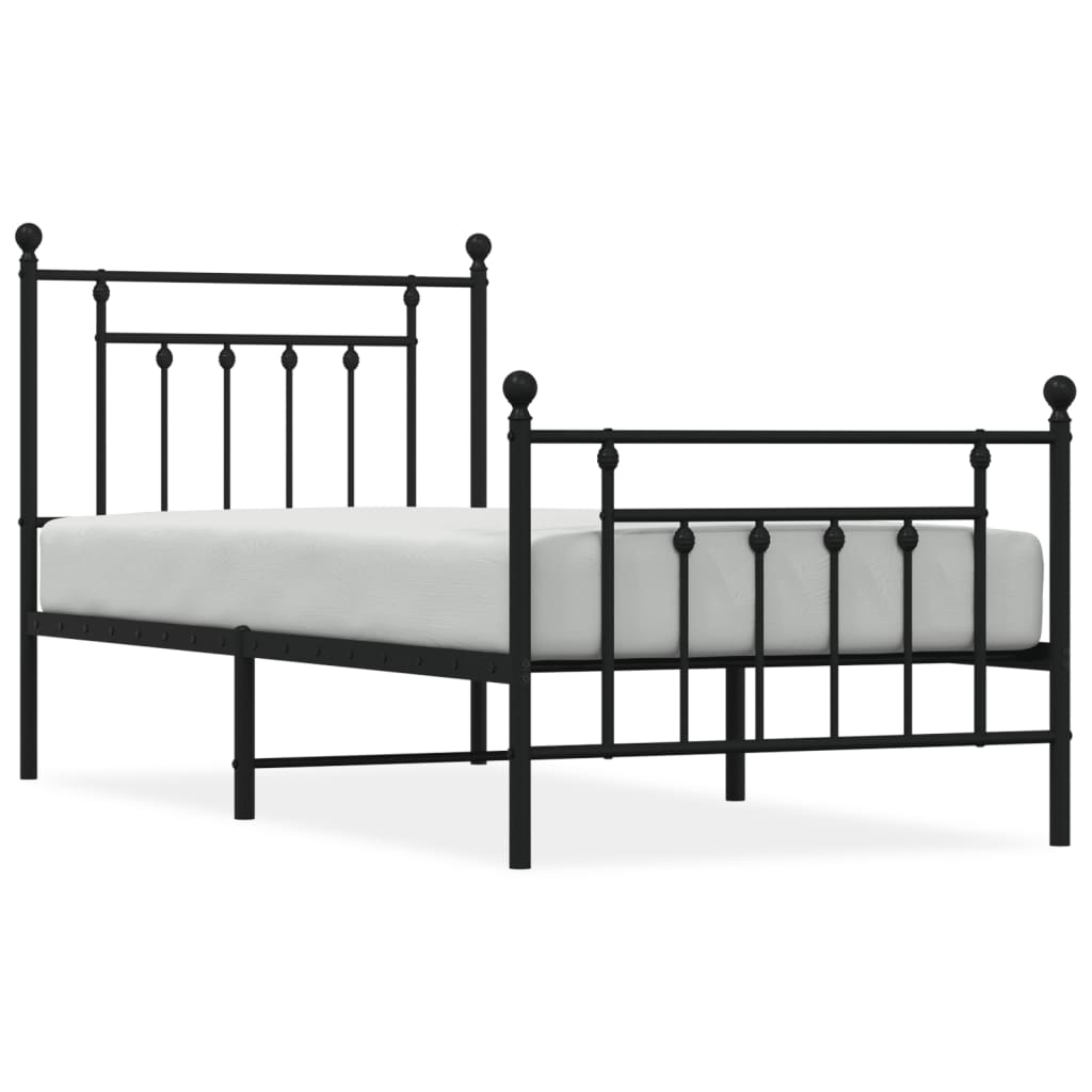 vidaXL Sängram med huvudgavel och fotgavel svart metall 90x200 cm