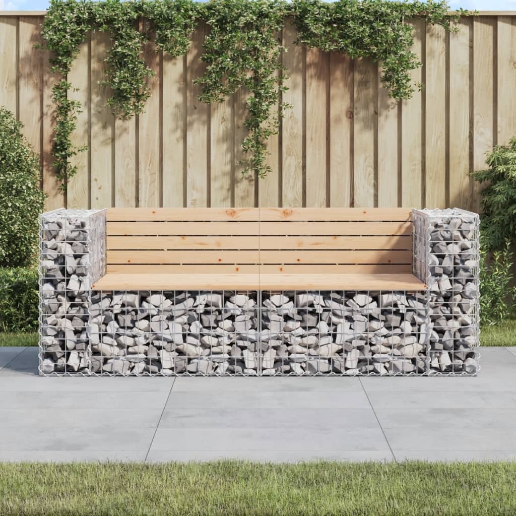 vidaXL Trädgårdsbänk gabiondesign 184x71x65,5 cm massiv furu