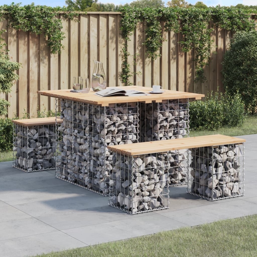 vidaXL Trädgårdsbord gabiondesign 100x102x72 cm massivt trä furu