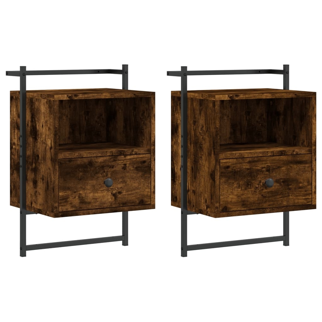 vidaXL Sängbord väggmonterat 2 st rökig ek 40x30x61 cm konstruerat trä