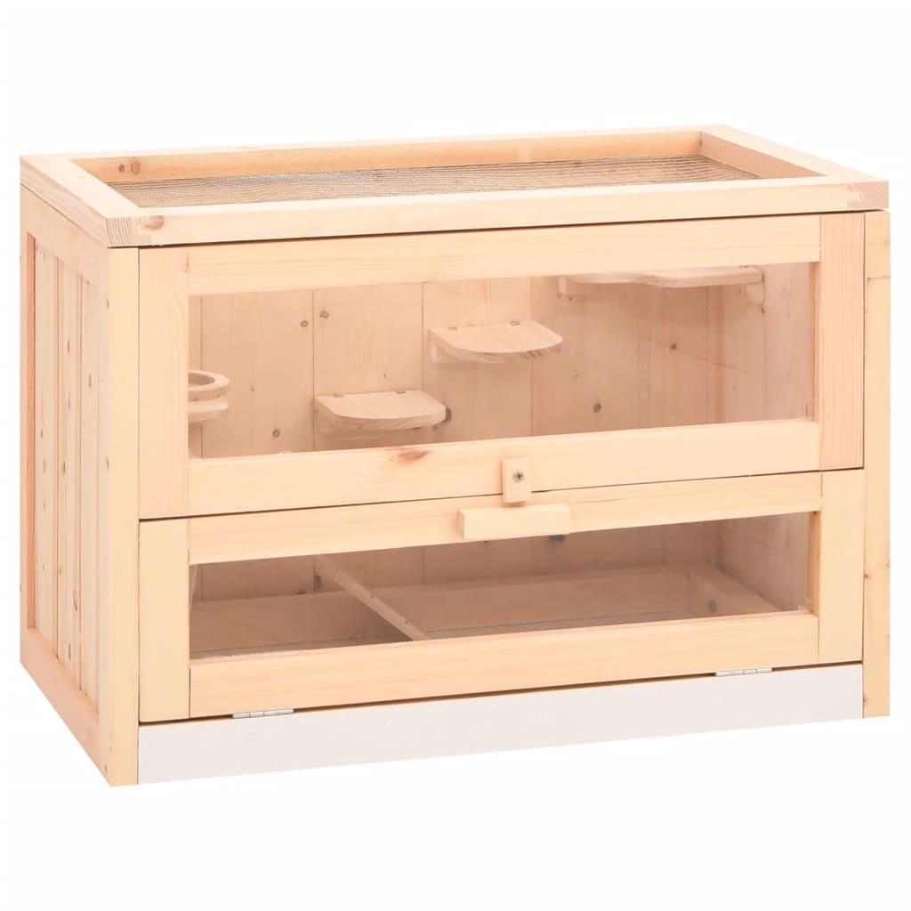 vidaXL Hamsterbur 60x35,5x42 cm massivt granträ