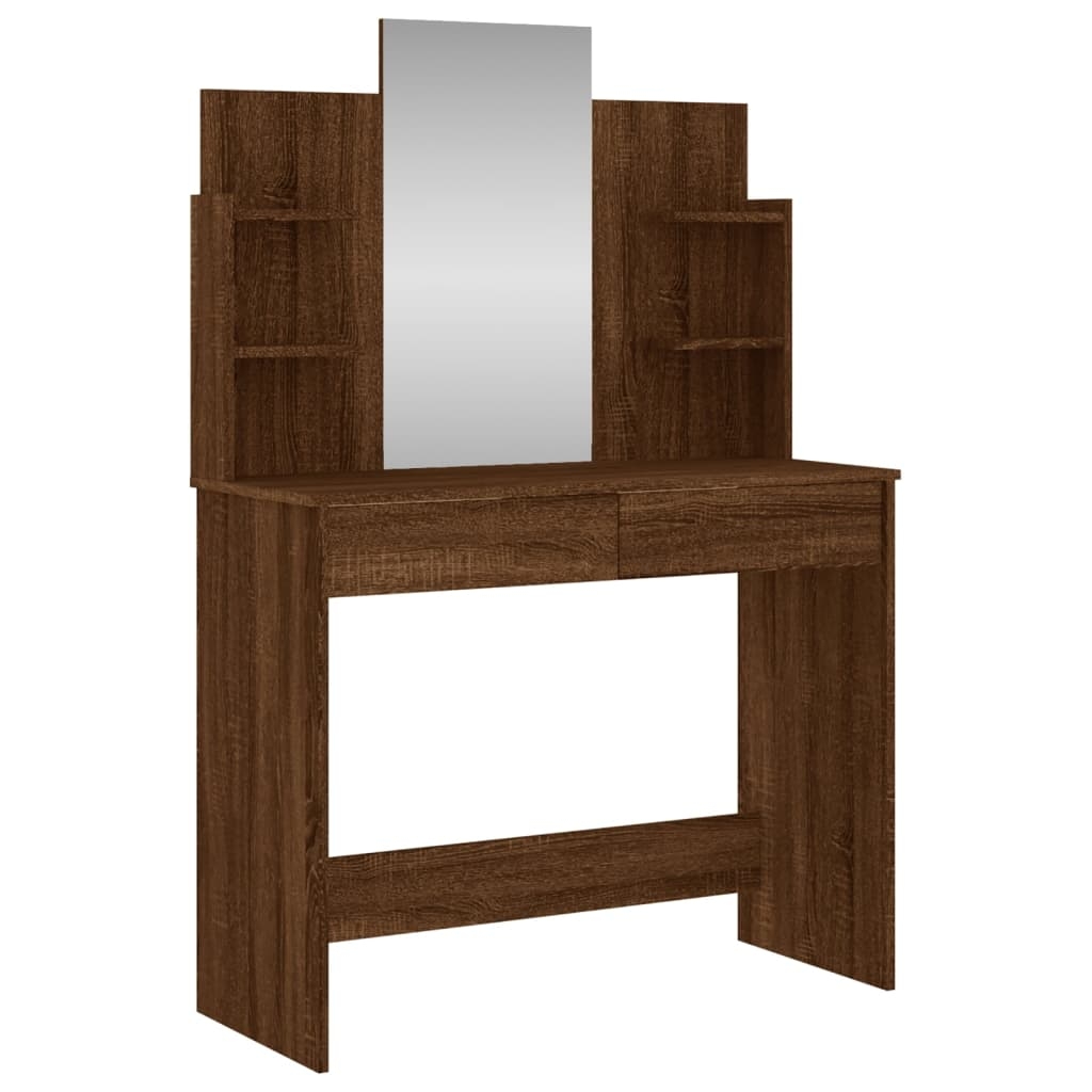 vidaXL Sminkbord med spegel brun ek 96x39x142 cm