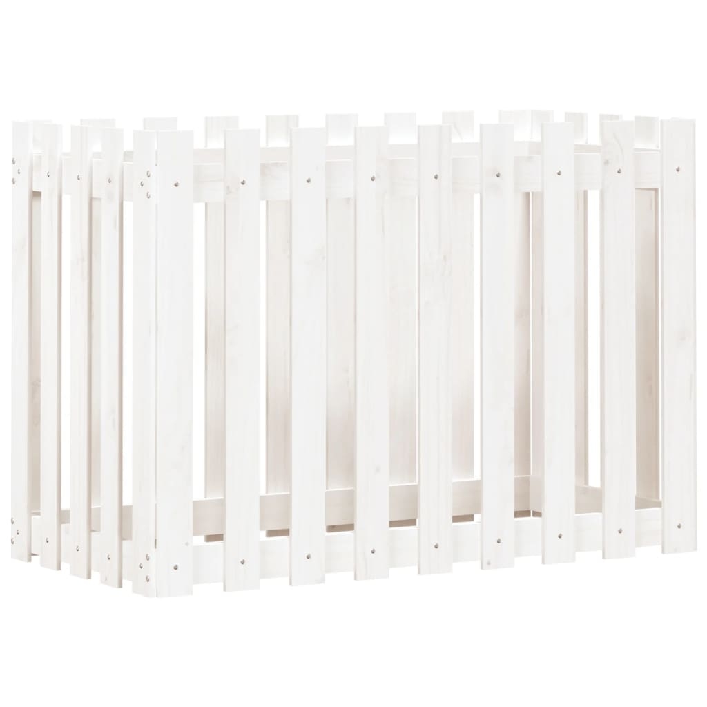 vidaXL Odlingslåda med staket-design vit 100x50x70 cm massiv furu