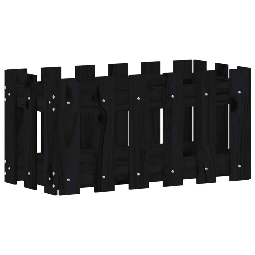 vidaXL Odlingslåda med staket-design svart 60x30x30 cm massiv furu