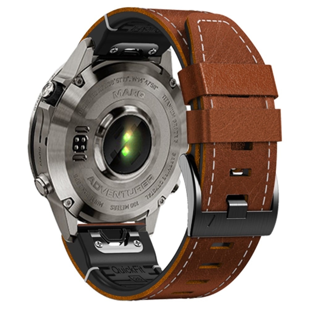 Garmin 26mm Quickfit Universal-kellon hihna Nahkapäällysteinen joustava ranne - Ruskea