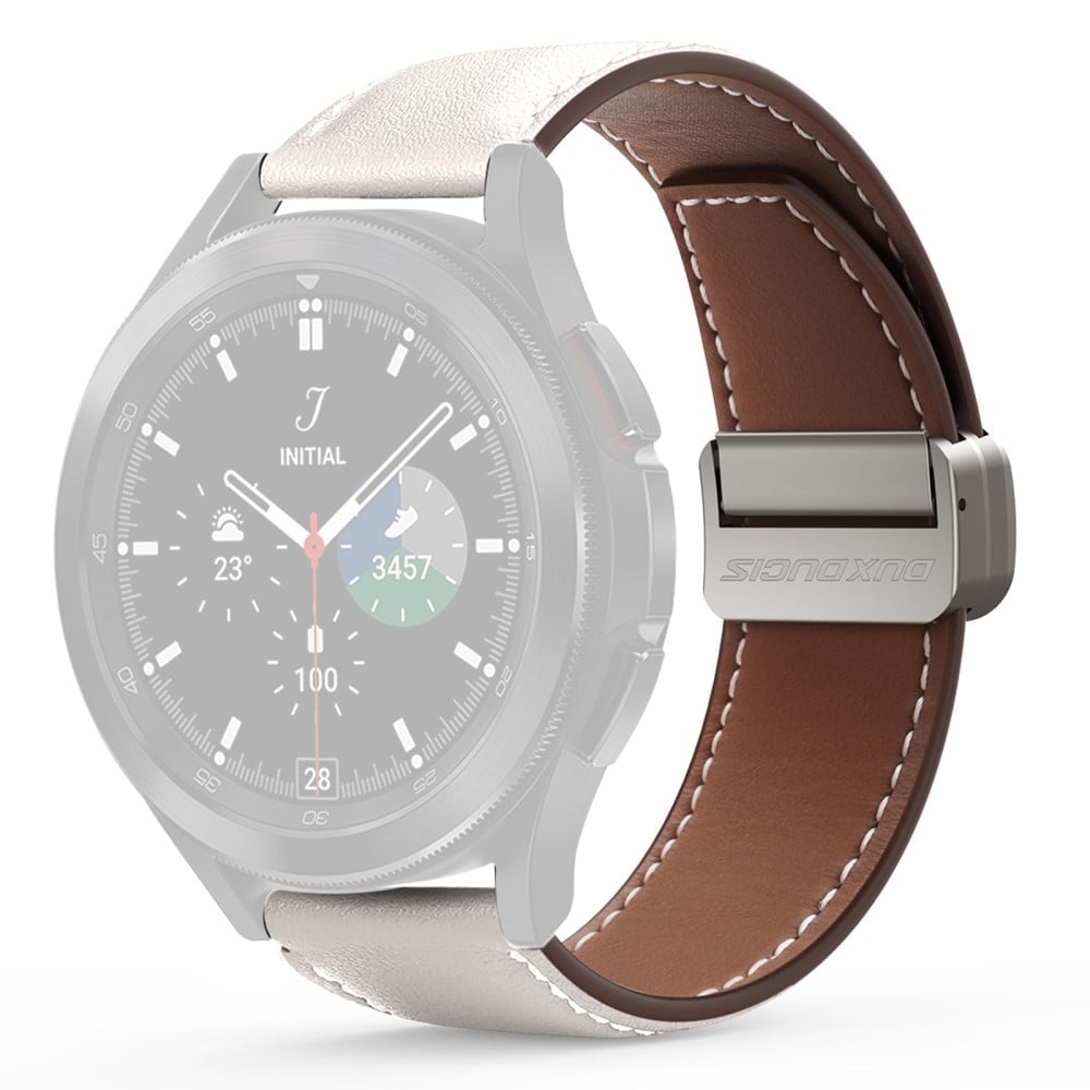 DUX DUCIS YA-sarjan Samsung Galaxy Watch3 45mm / Huawei Watch Ultimate Aito lehmännahkahihna 22mm kellonauha - Valkoinen