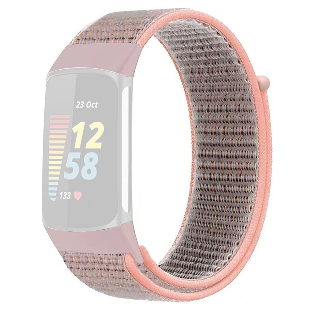 KALEBOL KLB-NLHH-001 Fitbit Charge 5/6 Nylon klockarmband med ögla och fästanordning för handledsrem - Rosa