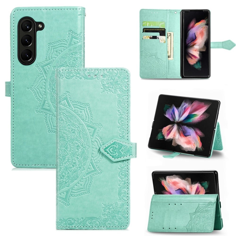 Mandala läder Samsung Galaxy Z Fold5 fodral - Grön