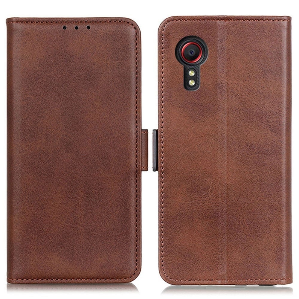 Hållbart konstläder Samsung Galaxy Xcover 7 fodral med plånbok - Brun