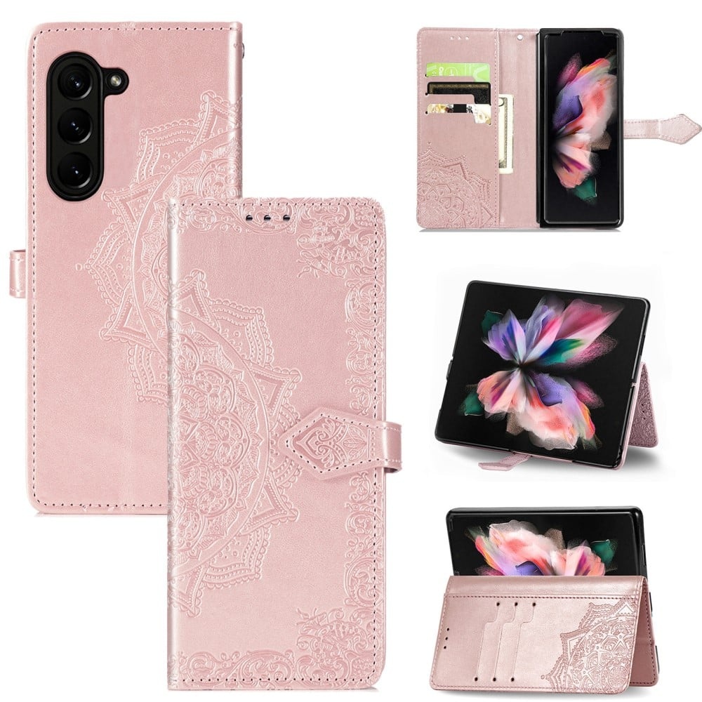 Mandala läder Samsung Galaxy Z Fold5 fodral - Roséguld