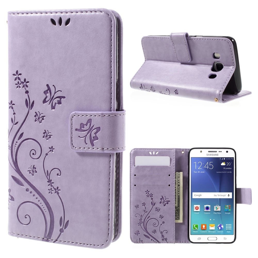 Butterfly läderfodral med plånbok och stativ för Samsung Galaxy J5 (2016) - Lila