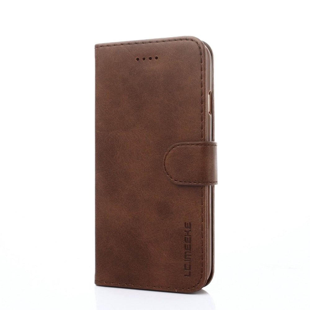 LC.IMEEKE Magnetic Clasp Closure PU läderfodral Folio Stand Flip Wallet Cover för iPhone SE (2020)/SE (2022)/8/7 4,7 tum - Kaffe