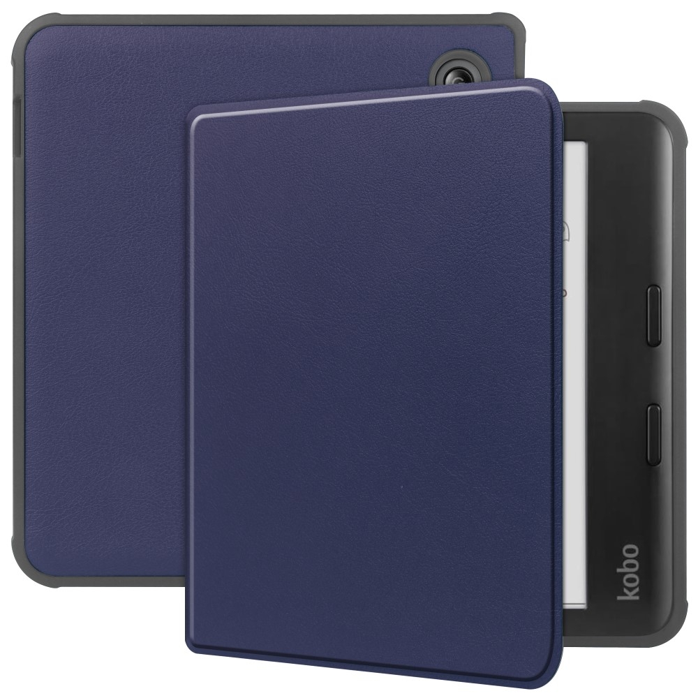 För Kobo Libra Colour Fodral PU-läder + TPU E-Reader Cover Stöd för automatisk väckning / sömn - Blå